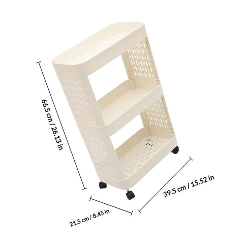 Hella Roomy Rolling Storage Organizer Cart With Smooth Plastic Shelves And Sturdy Rubber Wheels Sweet Beige Utility Shelf Rack dimensions and details.