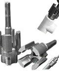 Close-up of Premium 2-In-1 Internal And External Pipe Threading Tool Kit showing tungsten steel cutter heads for DIY plumbing.
