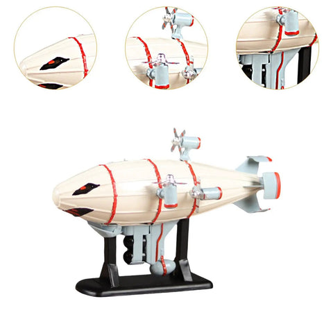 Airship Model Statue With Stand For Living Room Bookshelf Or Cafe Displays, Dope Vintage Diecast Airship Ornament With White Finish