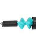 Cool 6 Inch Manual Ice Auger Drill With Floating Tube And Razor Sharp Nylon Bit For Easy Burrowing side view of auger with teal spiral blade.