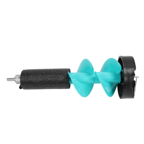 Cool 6 Inch Manual Ice Auger Drill With Floating Tube And Razor Sharp Nylon Bit For Easy Burrowing side view of auger with teal spiral blade.