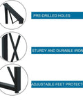 Industrial Triangle Table Legs 28 Inch Set Of 2 Cast Iron Welded Black Desks Nightstands DIY with pre-drilled holes and feet protector