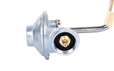 Close-up of Griddle Regulator Replacement for 17 and 22 Inch Blackstone Tabletop Griddles connects 1 lb to 20 lb propane tanks