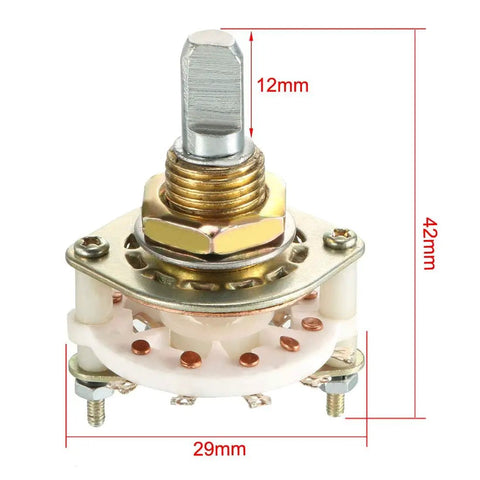 1 Pole 10 Position Rotary Switch Band Selector With 11 Pins, Includes Mounting Nut And Black Plastic Knob, 10mm Mounting Hole