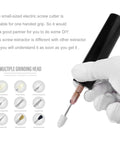 Handheld Electric Screw Extraction Pen And Mini Grinder For Busted Or Jammed Smartphone Bolts With 11 Precision Bit Set and grinding head.