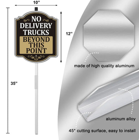 Kick Those Cargo Trucks To The Curb With This Bold No Trucks Past This Point Driveway Sign, 10x12 inch aluminum sign, 35 inch galvanized post.