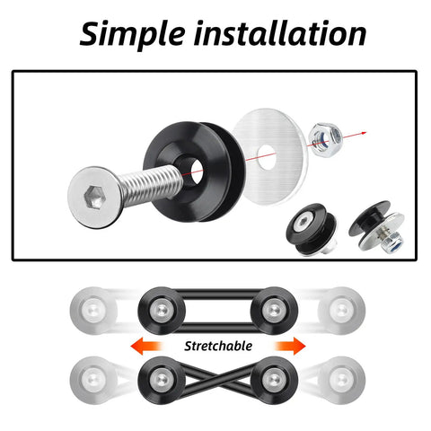 Universal Bumper Quick Release Clip Kit With Four Black Tabs And Twelve O Ring Fasteners for simple installation close-up