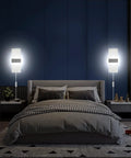 Two Pack Modern LED Wall Sconces Plug In Lights 10W 6000K Cool White Acrylic Wall Lamps in bedroom setting