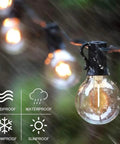 Outdoor String Lights 48Ft With 25 G40 Shatterproof LED Bulbs Waterproof Hanging Lights For Backyard Porch Deck Garden Party One Spare Bulb Dimmable With Dimmer Or Smart Control in rain and wind conditions