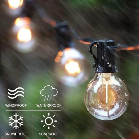 Outdoor String Lights 48Ft With 25 G40 Shatterproof LED Bulbs Waterproof Hanging Lights For Backyard Porch Deck Garden Party One Spare Bulb Dimmable With Dimmer Or Smart Control in rain and wind conditions
