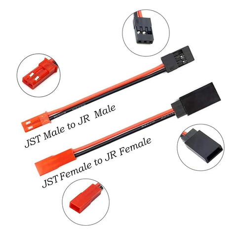 Y Harness Splitter Kit for RC Cars and Traxxas TRX-4 JST Male to JR Male, JST Female to JR Female adapters, 8 Piece JST Set.