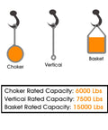 Heavy Duty Lift Sling Straps 10 Ft By 2 In Web Slings With 15,000 Lb Basket Capacity showing choker, vertical, basket usage.