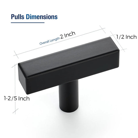 Knockout Matte Black Square Cabinet Pulls Single Hole Kitchen Drawer And Door Hardware 30 Pack dimensions 2 inch length 1-2/5 inch height
