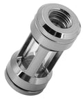 Chiciris G1/4 Brass Inline Water Cooling Filter For PC Liquid Loop in silver acrylic with visible stainless steel mesh.