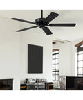 Contractor's Choice 52 Inch Ceiling Fan No Light, Matte Black Finish, mounted in a large living room setting.