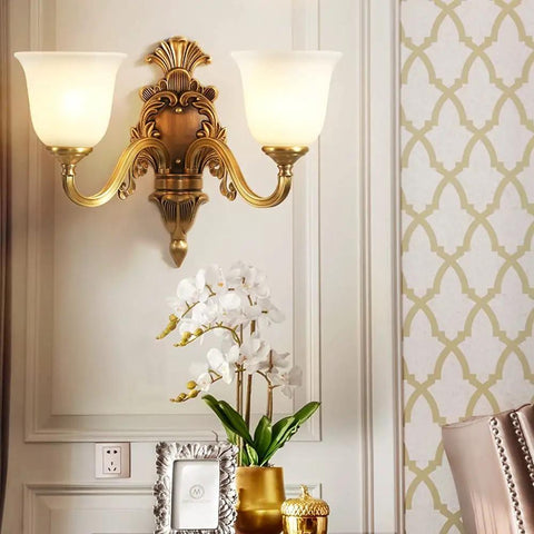Top Shelf Copper Wall Sconce Featuring Crisp White Frosted Glass Shade And Reliable E27 Bulb Base, decorative dual-light design.