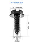 8PCS Stainless Steel License Plate Screws Set Black, Rust Proof And Anti-Rattle Bolts For Most Cars And Trucks shown with dimensions.