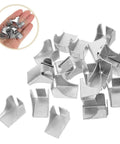 Built Tough Heavy Duty Shelf Clips And Bracket Set for cabinet shelving, rust-resistant metal clips on white background.