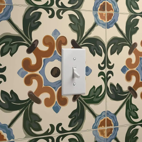 Pro Level Distressed Tiles Vinyl Wallpaper With Badass Leather Texture For Commercial Spaces And Home Renos Paste Required Super Durable Type Two Wallcovering Custom Printed Just For You Killer Interior Decor with white switch plate.