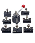 8 Piece Wedge Type Quick Change Tool Post Kit for Lathe with Tool Holders for 6 to 12 Inch Swing Diameter displayed