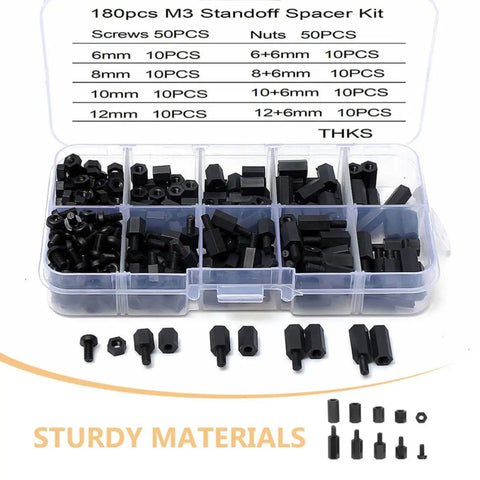 Nylon Standoff And Screw Kit 180 Piece With Nuts For Easy Install Hex Spacers Built For Automotive And Large Projects No Fuss Quick Install Durable Hardware Set For DIY Electronics And Mounting Needs, 180pcs M3 black organizer