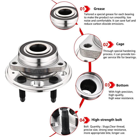 Front Or Rear Wheel Bearing And Hub Assembly For GM Cars And SUVs Fits Malibu Impala Equinox Terrain Lacrosse Regal Saab 9 5 Cadillac XTS CTS 2010 2017 Durable Wheel Hub Replacement with grease cage and bolts.