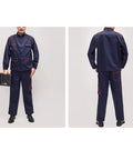 Mens Heavy Duty Long Sleeve Work Set With Strategic Multi Pocket Layout Durable Poly Cotton Blend Designed For The Daily Grind Kickass Shop Ready Uniform For Mechanics Engineers Welders, shown from front and back.