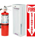 Heavy Duty 5 Pound Refillable Class A B C Fire Extinguisher Ships With Tough Wall Mount Steel Cabinet Plus Warning Tag in red and white