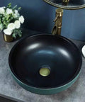 Bathroom Sinks Courtyard Ceramic Art Countertop Basin Creative Countertop Wash Basin Outdoor Bathroom Basin Wash Basin Vessel Vanity Sink Bowl Basin in black ceramic.