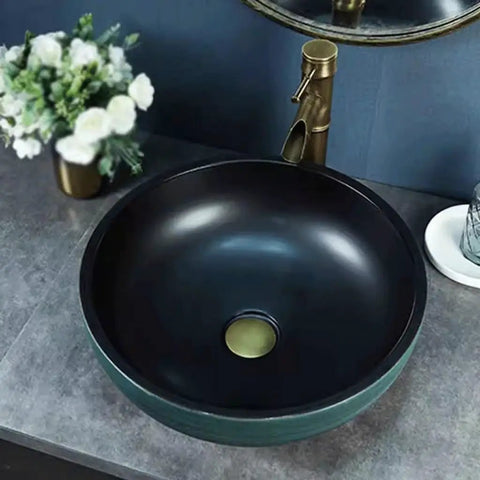 Bathroom Sinks Courtyard Ceramic Art Countertop Basin Creative Countertop Wash Basin Outdoor Bathroom Basin Wash Basin Vessel Vanity Sink Bowl Basin in black ceramic.