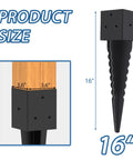 4x4 Fence Post Ground Spike Anchor Pack, Built Tough 16 Inch Metal Post Base, Black Powder Coated Finish, Fits 3.6x3.6 Posts