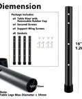 Heavy Duty Folding Table Leg Extenders Pack Of Four, black steel riser plates shown with accessories for adjustable height, 16 inches long.