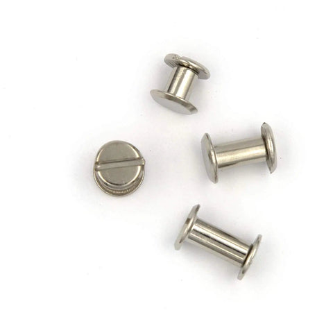 Kickass Chicago Screw Rivet Kit Seventy Five Sets For Leather Crafting And Bookbinding Heavy Duty Silver Metal Binders showing 6mm metal posts.