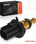 Close-up of A-Premium 2-pin engine coolant temperature sensor with brass body and black plastic connector.