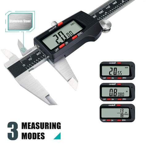 Digital Vernier Caliper With Stainless Steel Body For Precision Measuring 0 To 6 Inch And 0 To 150 mm Range, Large LCD Screen