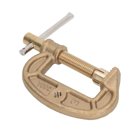 Check Out This Heavy Duty Brass Welding Ground Clamp That Cranks Up To 300 Amps For Serious Gas And Argon Arc Work. Close-up of brass clamp.