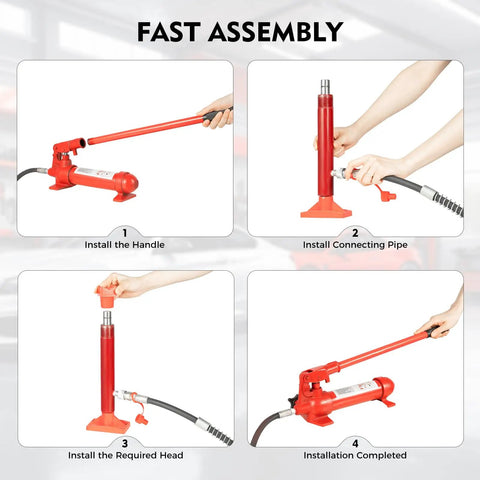 6 Ton Hydraulic Jack Kit With Four Extension Tubes And Auto Overload System For Auto Body Frame Repair Car Frame Structural Tool Set Heavy Duty Portable Power Lift For Pros assembled with handle, hose, and ram