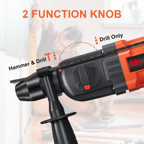Beast Mode Cordless Rotary Hammer Drill Kit With Brushless 21V Power One Half Inch SDS Plus Drill Chuck Dual Batteries With Charger Three Drill Bits Grease And Case For Concrete Wood Stone And Metal