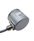 Side view of a single-color multiturn absolute rotary encoder for boss level precision and smooth position feedback in industrial machinery.