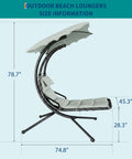 Outdoor Chaise Lounger Swing Chair With Umbrella Canopy Hanging Patio Chair With Stand Curved Steel Cantilever Lounge side view