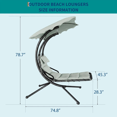 Outdoor Chaise Lounger Swing Chair With Umbrella Canopy Hanging Patio Chair With Stand Curved Steel Cantilever Lounge side view