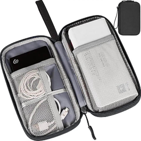 Heavy Duty Workhorse Tech Organizer Pouch with mesh pockets for cords and power banks inside, perfect for travel.