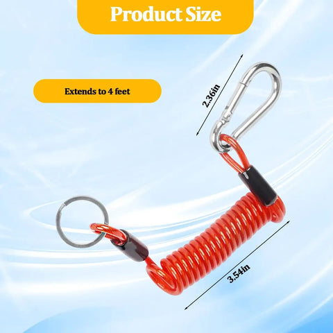 Tough As Nails All Weather 2Pc Trailer Breakaway Safety Cable Kit 4Foot coiled red lanyard size 4 feet with carabiner.