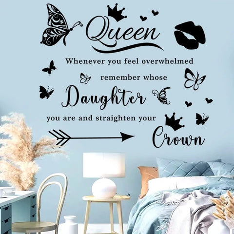 Queen Inspired Wall Sticker Set For Teen Girls Bedroom And Living Room Motivational Vinyl Wall Decals, butterfly and quotes design