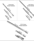 Ultimate 16 Pc Socket Accessory Kit With Extension Bars Universal Swivel Joints And Drive Reducers Ideal For Automotive Garage DIY Maintenance Tools That Fit Any Ratchet Or Impact Wrench Perfect For Heavy Duty Jobs. Steel socket extension bars, 75-250mm