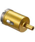 Diamond core drill bit, 40mm, gold-colored with mandrel, side view for dry/wet drilling in concrete and tile.