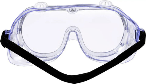 Front view of Chemical Splash Safety Goggles With Anti Fog Coating Clear Lens Wide Vision Soft Comfy Lightweight Feel Adjustable Strap