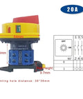 20A 64x64mm Off On DIN Rail Mount Two Stage Circuit Breaker Isolator With Padlock Rotary Cam Switch CA10 dimensions diagram