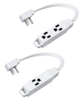 Two white Three Outlet Extension Cord With Flat Plug For Home Or Office, 20 Foot Long 16/3 AWG Grounded Power Cable, Indoor Use