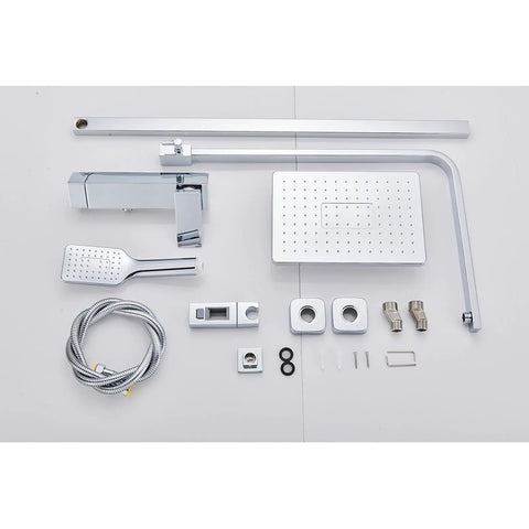 UMJIGF Shower System Set, Exposed Shower Faucet, chrome shower components including 8 inch shower head and hand shower.